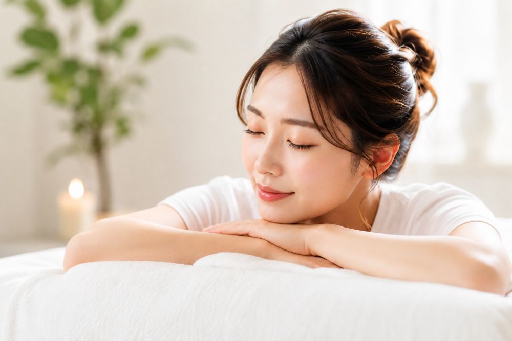 リラックスして施術を受ける女性